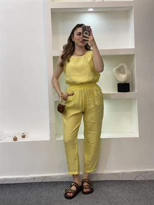 Sarı Bluz Pantolon Tensel Takım