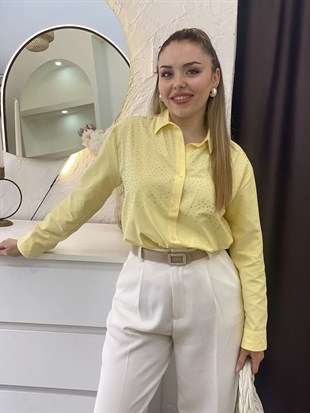 Sarı Parıltılı Taşlı Gömlek 
