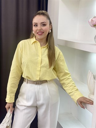 Sarı Parıltılı Taşlı Gömlek 