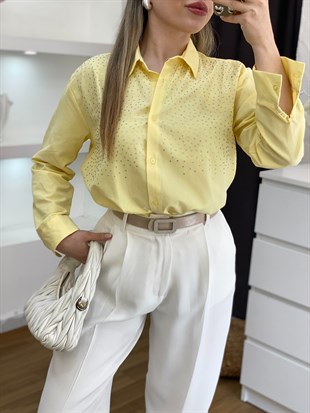 Sarı Parıltılı Taşlı Gömlek 