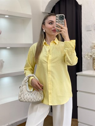 Sarı Parıltılı Taşlı Gömlek 