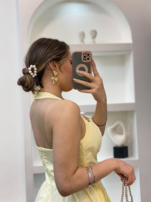 Sarı Premium Kalite Sırt Dekolteli Elbise 