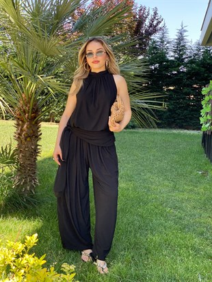 Siyah 3 lü Sandy Kumaş Likralı Takım