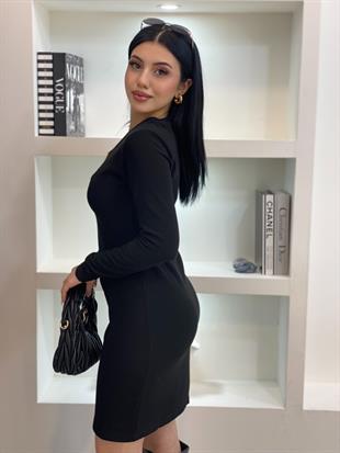 Siyah Aksesuarlı Ottoman Kumaş Elbise