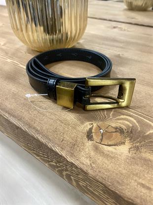 Siyah Antik Gold Tokalı Deri Kemer