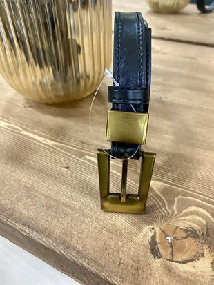 Siyah Antik Gold Tokalı Deri Kemer