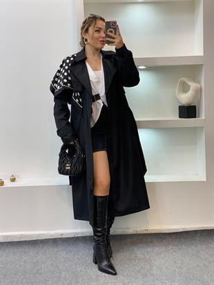 Siyah Apoletli Su Geçirmez Model Maxi Boy Trenç