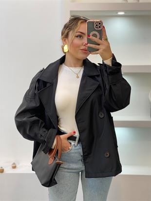 Siyah Apoletli Su Geçirmez Model Trenç