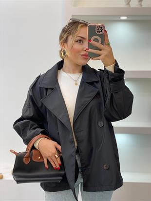 Siyah Apoletli Su Geçirmez Model Trenç