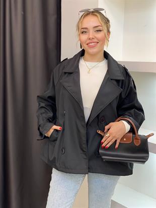 Siyah Apoletli Su Geçirmez Model Trenç