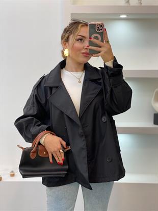 Siyah Apoletli Su Geçirmez Model Trenç