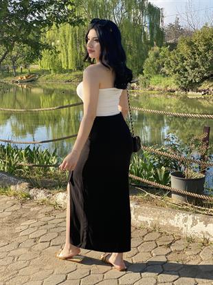 Siyah Baglamalı Model Keten Etek