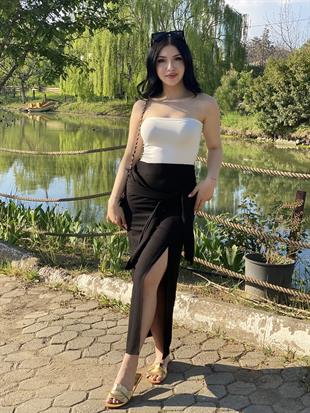 Siyah Baglamalı Model Keten Etek