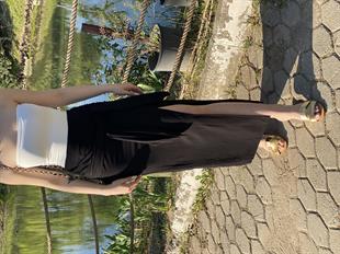 Siyah Baglamalı Model Keten Etek