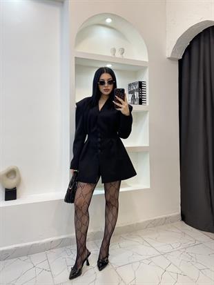 Siyah Belden Oturtmalı Blazer Ceket