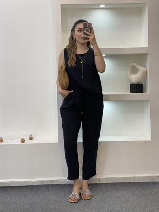 Siyah Bluz Pantolon Tensel Takım