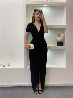 Siyah Burgu Detaylı Sandy Elbise