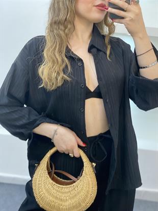 Siyah Çizgi Dokulu Gömlek 