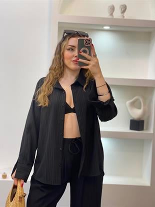 Siyah Çizgi Dokulu Gömlek 