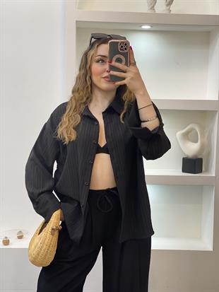 Siyah Çizgi Dokulu Gömlek 