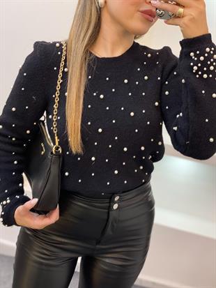 Siyah Dağınık İncili Yumoş Dokulu Kazak