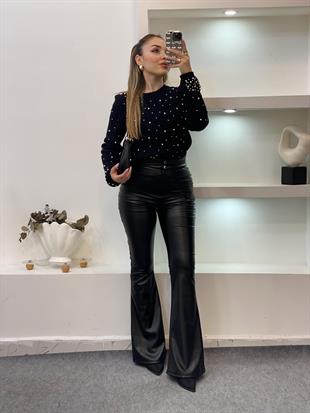 Siyah Dağınık İncili Yumoş Dokulu Kazak