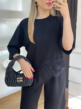 Siyah Dantel Detaylı Modal Takım