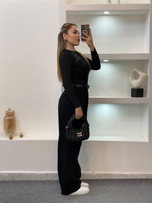 Siyah Dantel Detaylı Triko Bluz