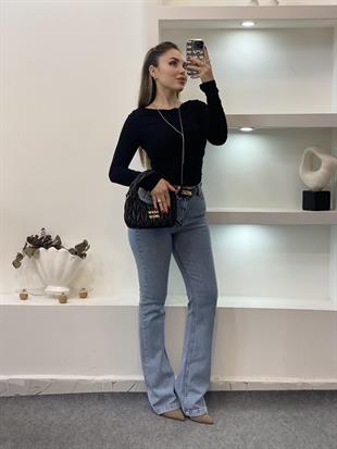 Siyah Degaje Yaka Basic Bluz