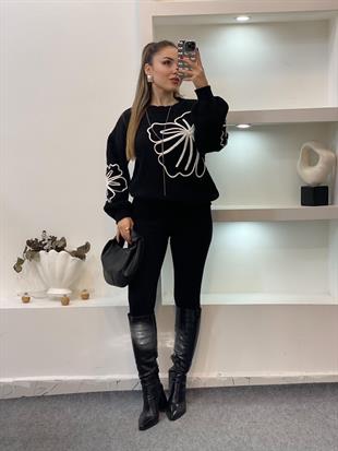 Siyah Desenli Triko Kazak