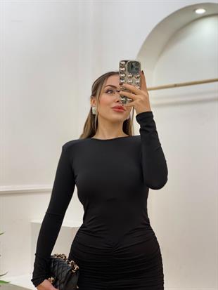 Siyah Drapeli Elbise