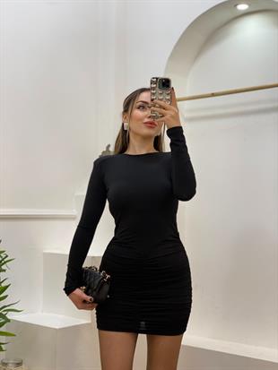 Siyah Drapeli Elbise