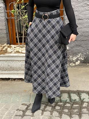 Siyah Ekose Dokuma Kumaş Etek