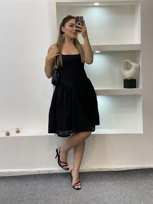 Siyah Fisto Detaylı Elbise