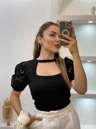 Siyah Fisto Kol Önü Pencereli Model Triko
