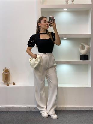 Siyah Fisto Kol Önü Pencereli Model Triko