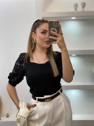 Siyah Fisto Kollu Triko Bluz