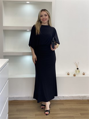Siyah Fit Gösteren Drapeli Elbise