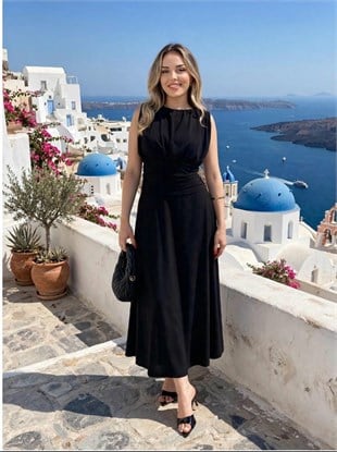 Siyah Fit Gösteren Likralı Sandy Elbise 