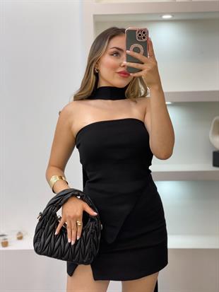 Siyah Fularlı Triko Bluz
