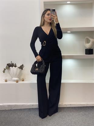 Siyah Gold Broşlu Bluz