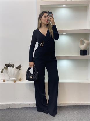 Siyah Gold Broşlu Bluz