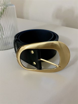 Siyah Gold Büyük Tokalı Deri Kemer