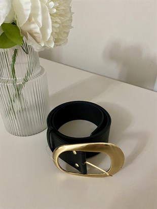 Siyah Gold Büyük Tokalı Deri Kemer