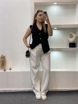 Siyah Gold Düğmeli Triko