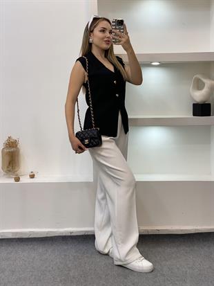 Siyah Gold Düğmeli Triko