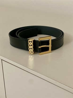 Siyah Gold Tokalı Deri Kemer