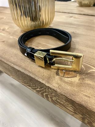 Siyah Gold Tokalı Köprülü Deri Kemer