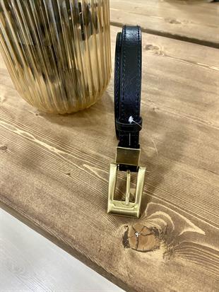 Siyah Gold Tokalı Köprülü Deri Kemer