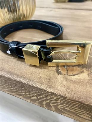 Siyah Gold Tokalı Köprülü Deri Kemer